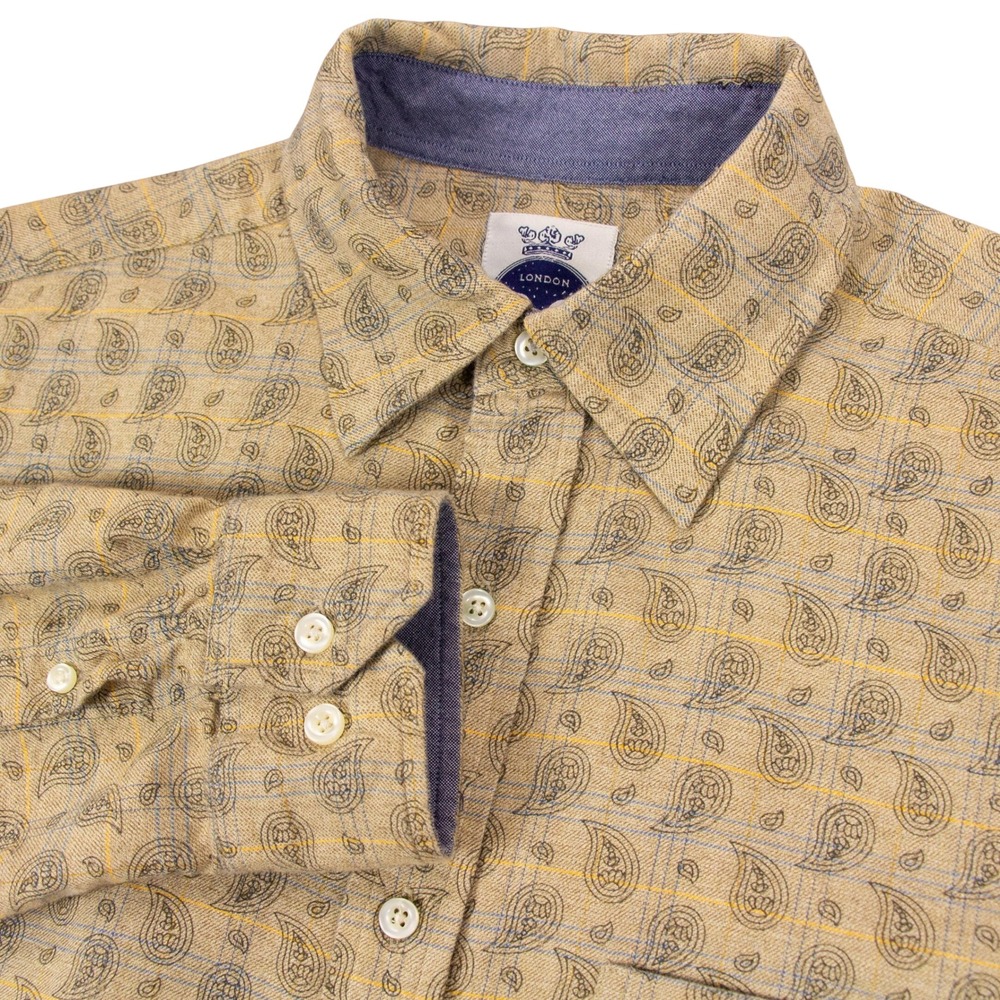 VTG Robert Graham RG‎ Mens L Brown Paisley Print Shirt Long Sleeve Cotton